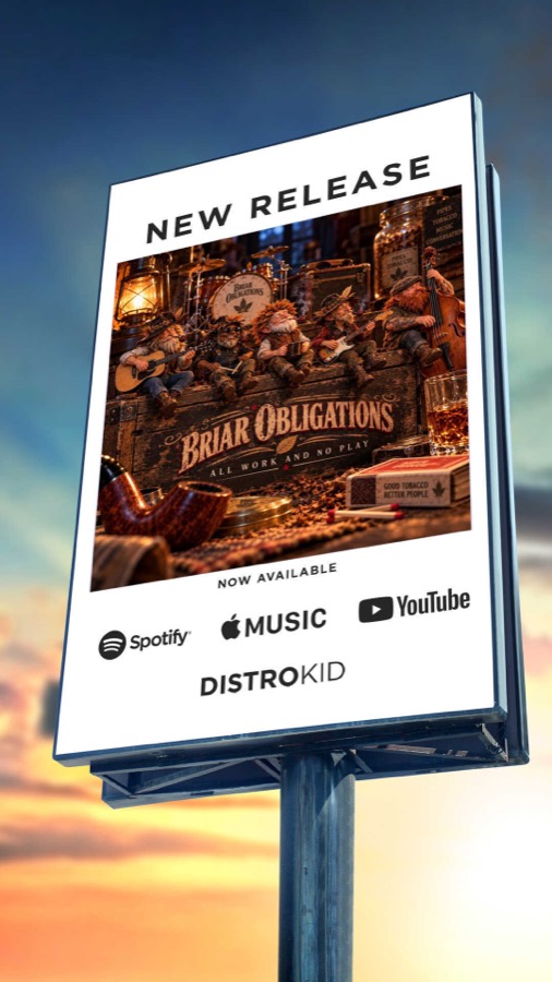 Briar Obligations album on a roadside billboard