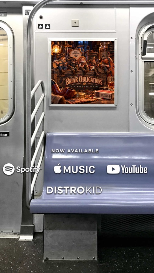 Briar Obligations album poster on a subway car